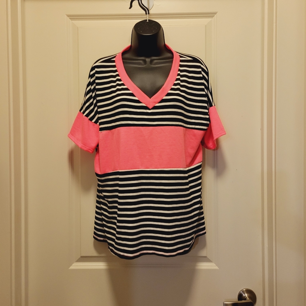 Neon Pink & Striped Boutique Blouse